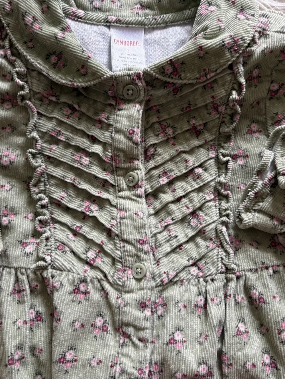 Vintage Gymboree Green Floral Corduroy Fall Dress 5 Girl Detective Line Prarie